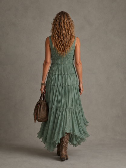 Ava | Abito lungo da donna con scollo a V e arricciatura