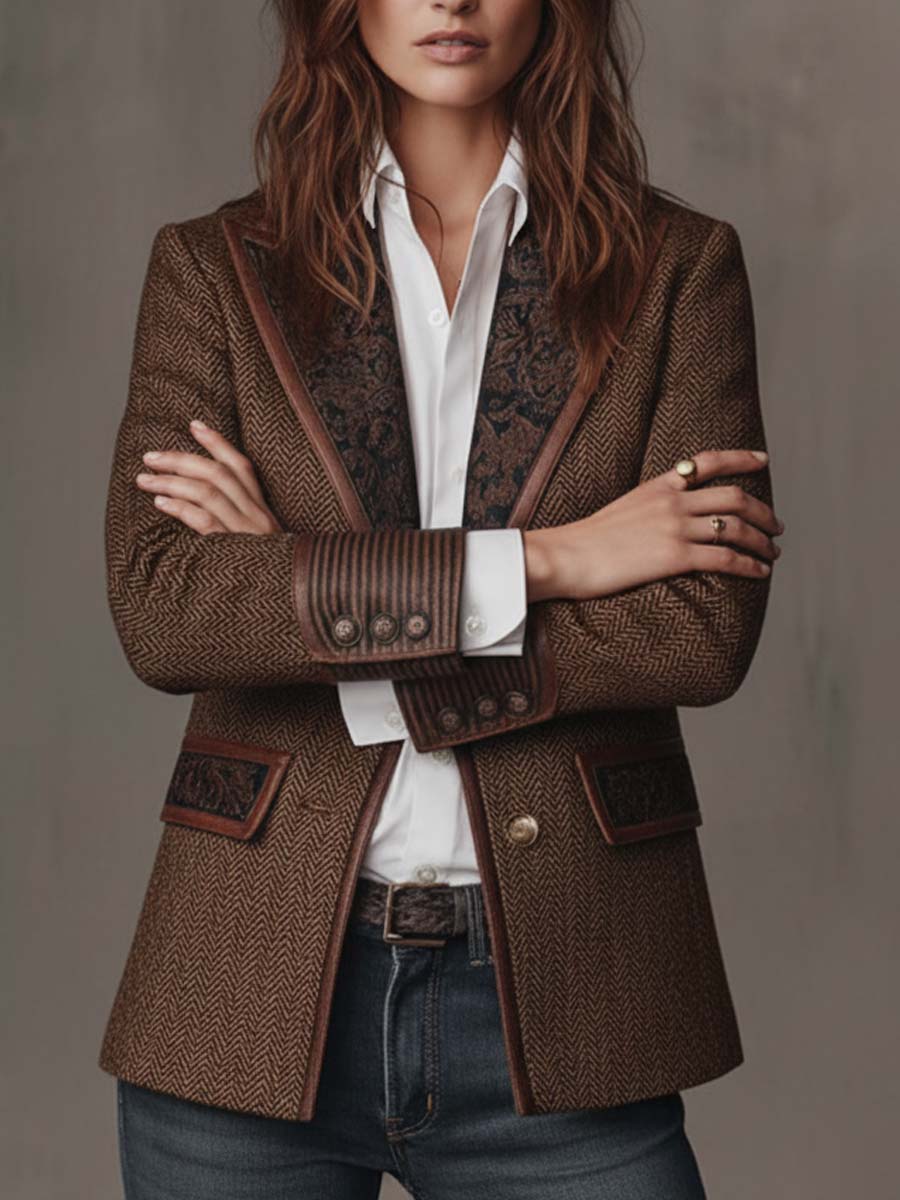 Gisèle | Blazer Elegante con Inserti Stampati a Chevron
