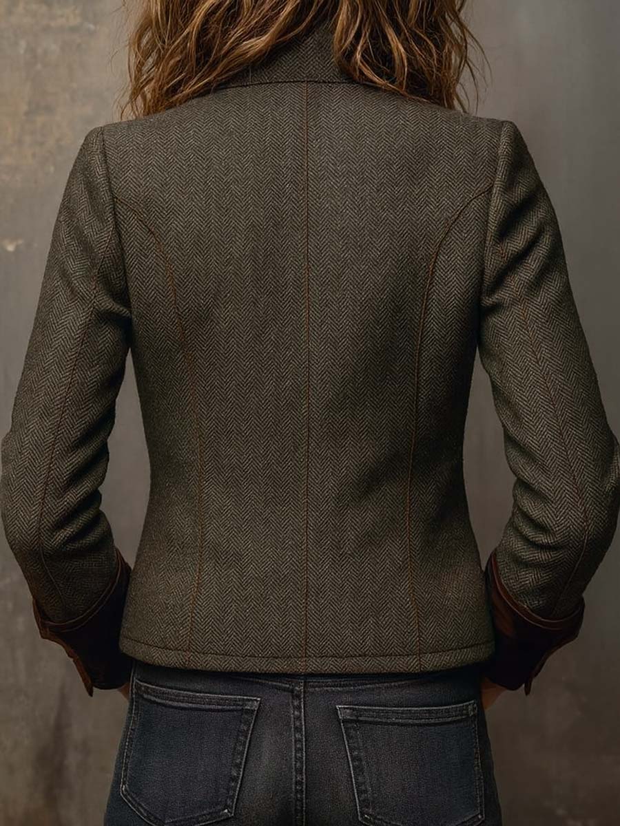Honorine | Elegante blazer vintage a chevron con bordini a contrasto