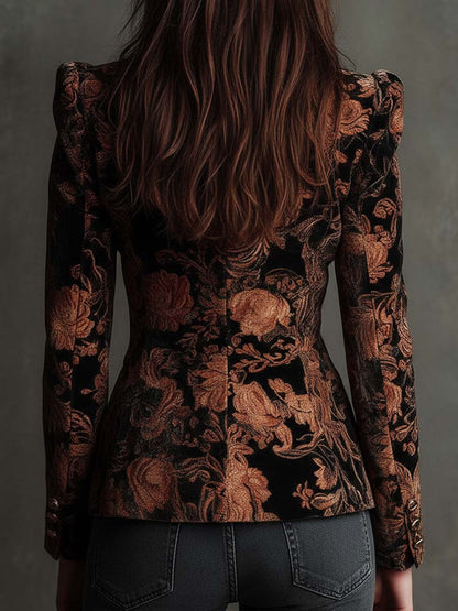 Bertille | Elegante blazer da tailleur floreale nero e bronzo