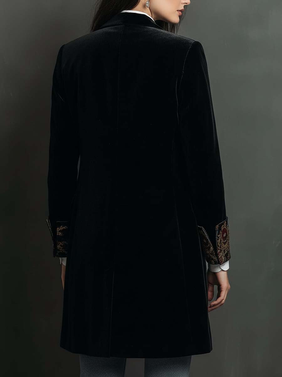 Léontine | Blazer nero aderente con elegante stampa barocca