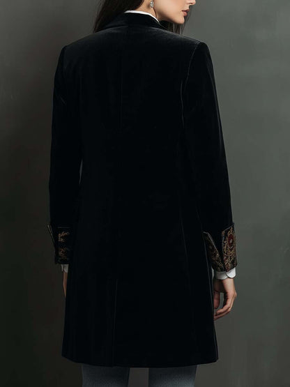 Léontine | Blazer nero aderente con elegante stampa barocca