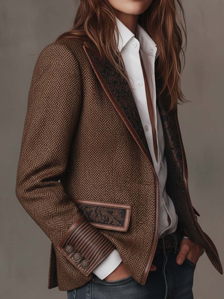 Gisèle | Blazer Elegante con Inserti Stampati a Chevron