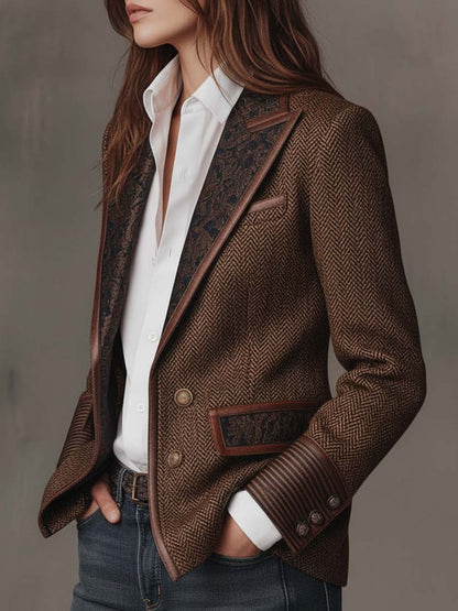 Gisèle | Blazer Elegante con Inserti Stampati a Chevron