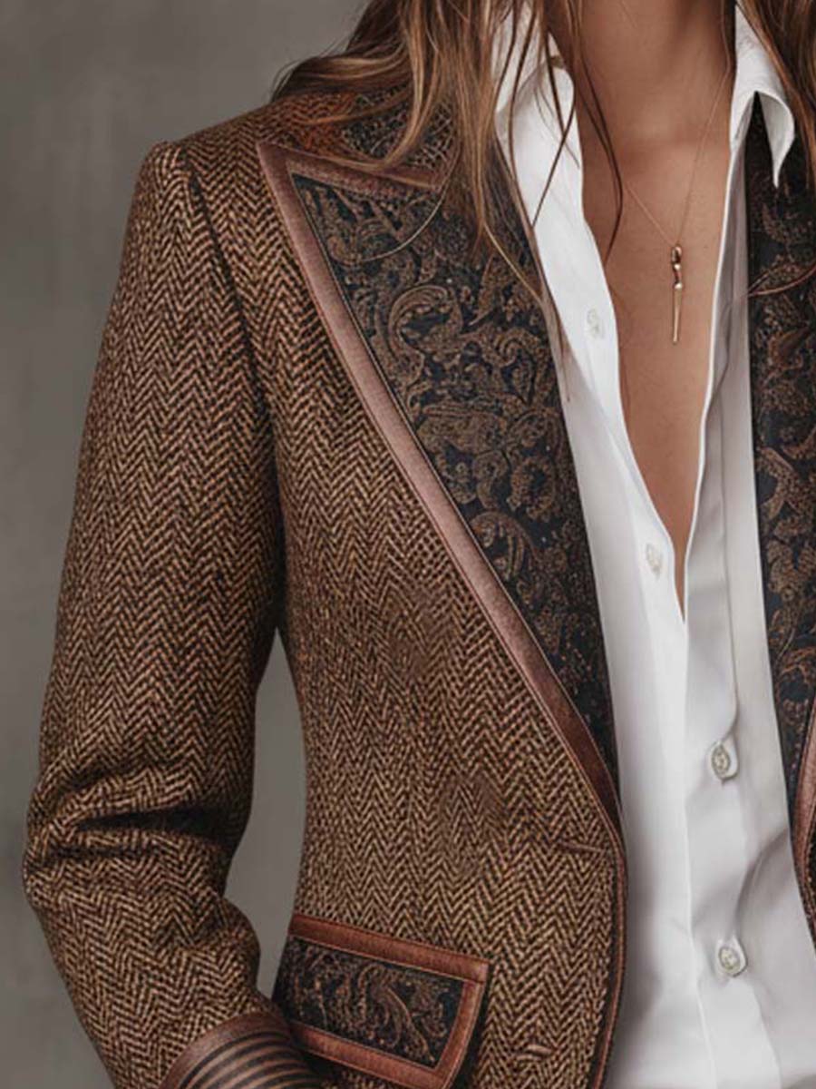 Gisèle | Blazer Elegante con Inserti Stampati a Chevron