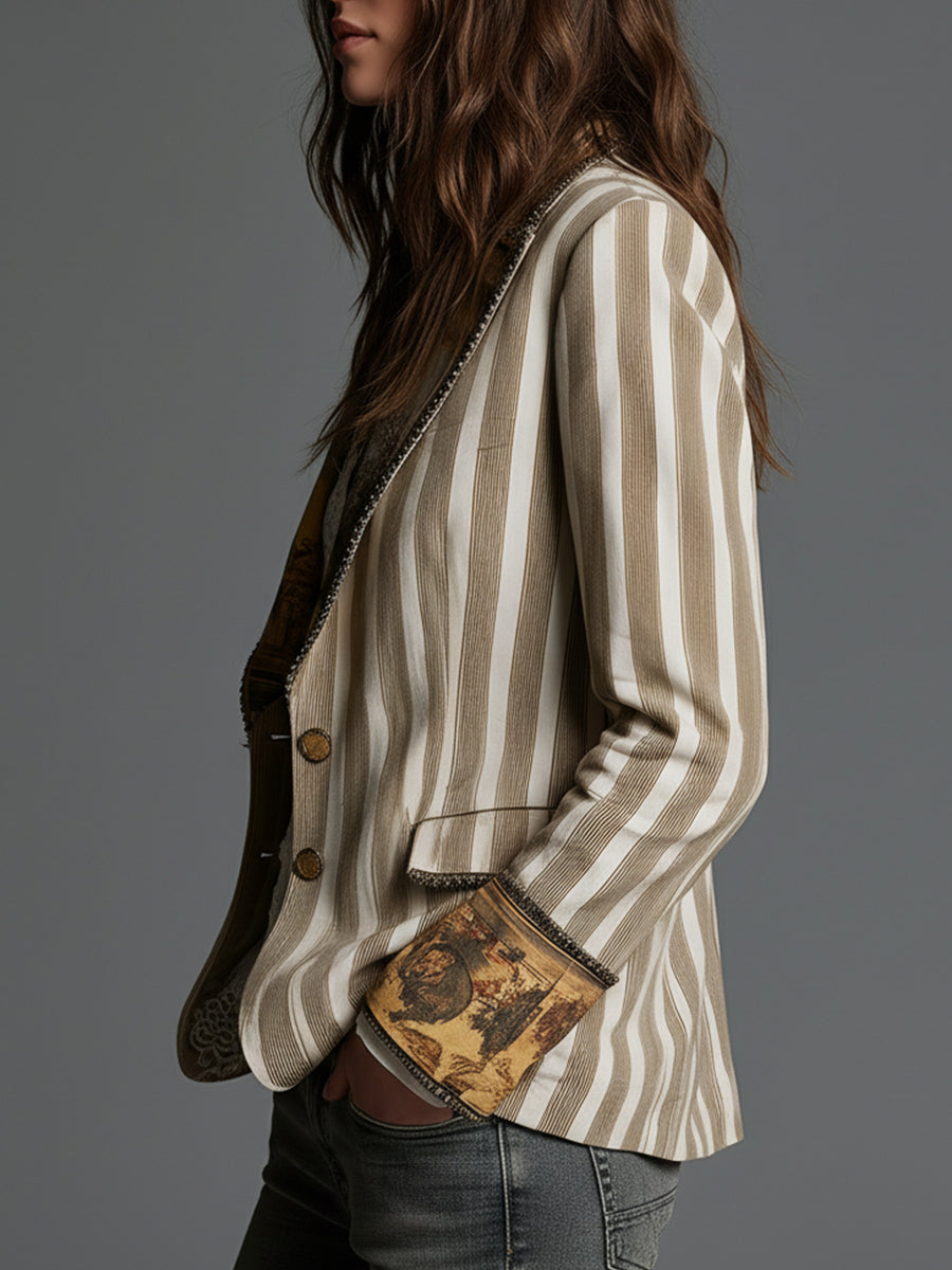 Suzanne | Elegante blazer bohémien a righe con colletto stampato