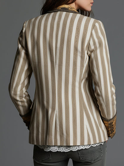 Suzanne | Elegante blazer bohémien a righe con colletto stampato