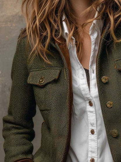 Honorine | Elegante blazer vintage a chevron con bordini a contrasto