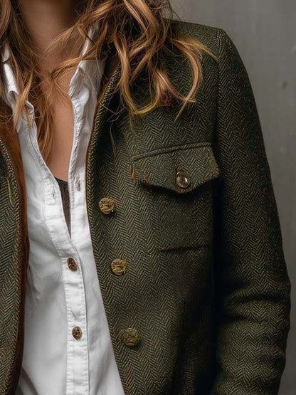 Honorine | Elegante blazer vintage a chevron con bordini a contrasto