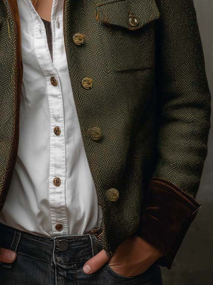 Honorine | Elegante blazer vintage a chevron con bordini a contrasto