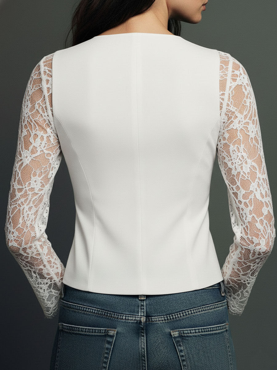 Noémie | Elegante blazer nero con maniche semitrasparenti