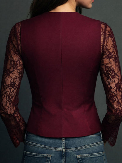 Noémie | Elegante blazer nero con maniche semitrasparenti