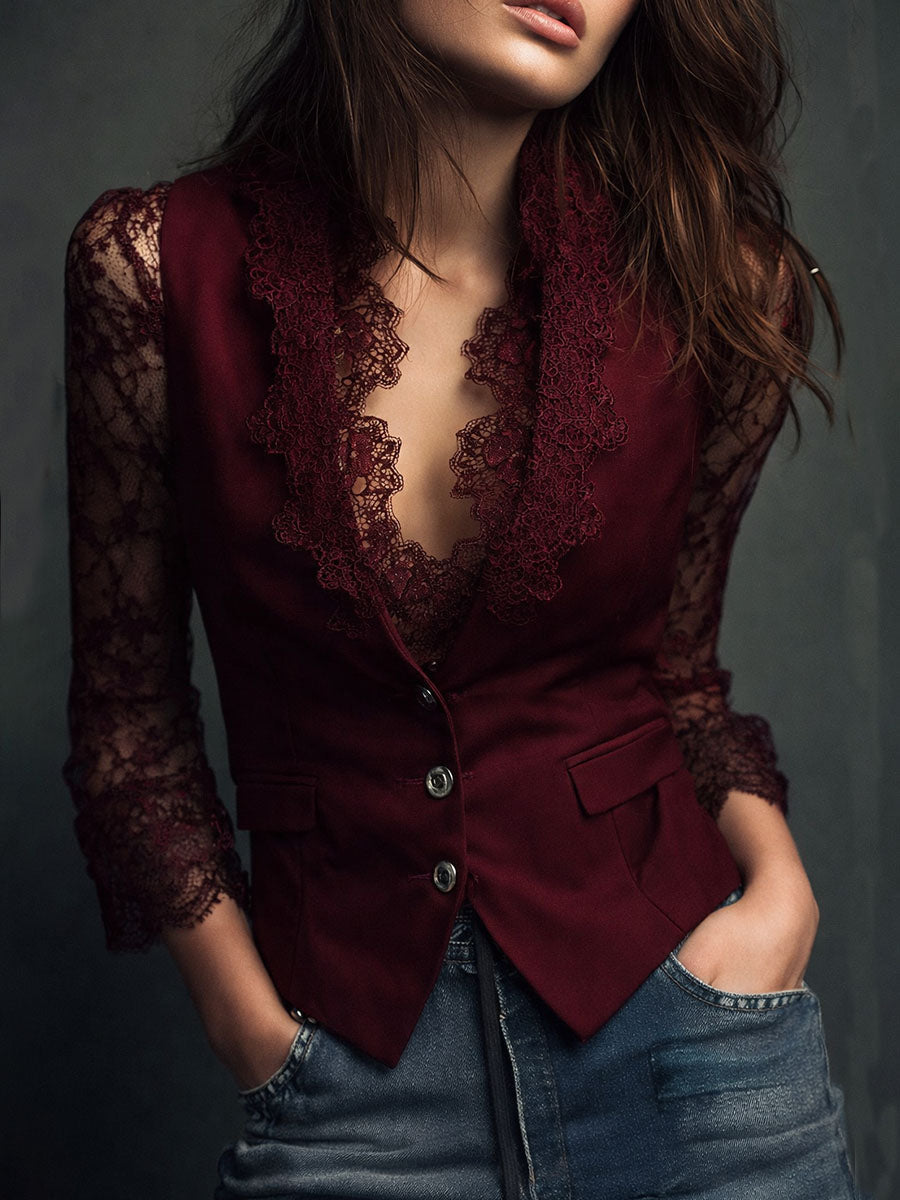 Noémie | Elegante blazer nero con maniche semitrasparenti