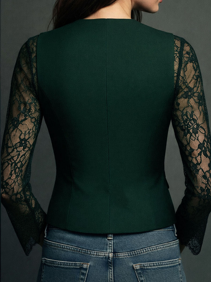 Noémie | Elegante blazer nero con maniche semitrasparenti