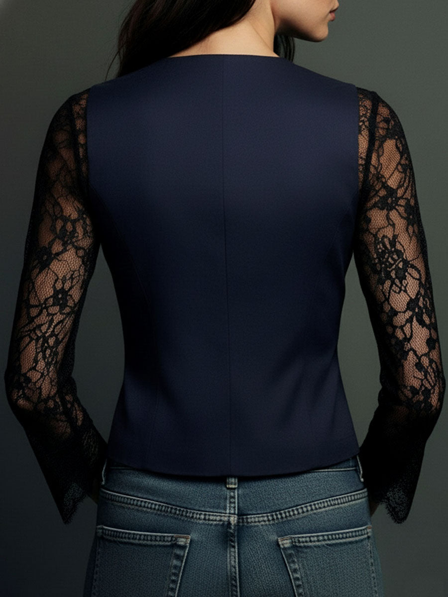 Noémie | Elegante blazer nero con maniche semitrasparenti