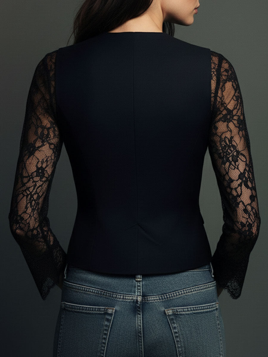Noémie | Elegante blazer nero con maniche semitrasparenti