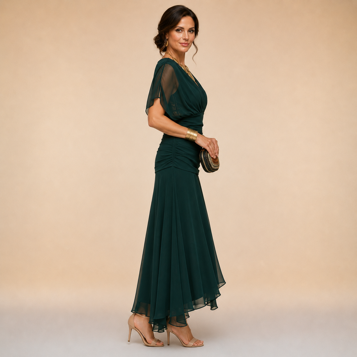 Emma | Abito maxi drappeggiato, scollo a V