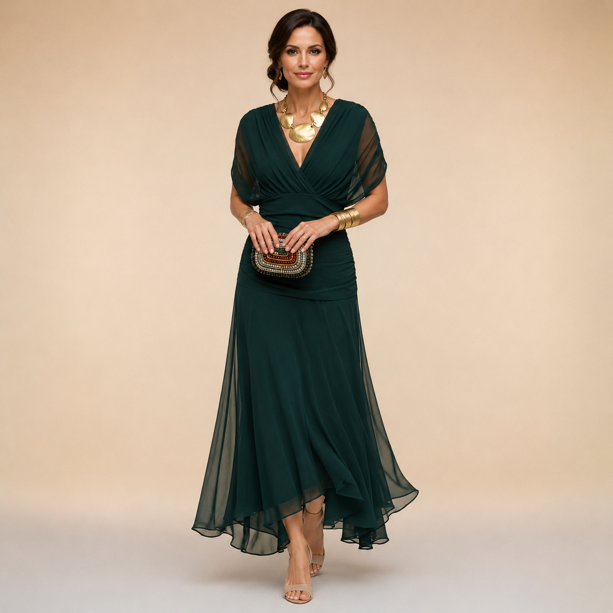 Emma | Abito maxi drappeggiato, scollo a V