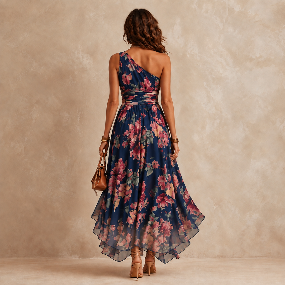 Celeste | Maxi abito floreale monospalla