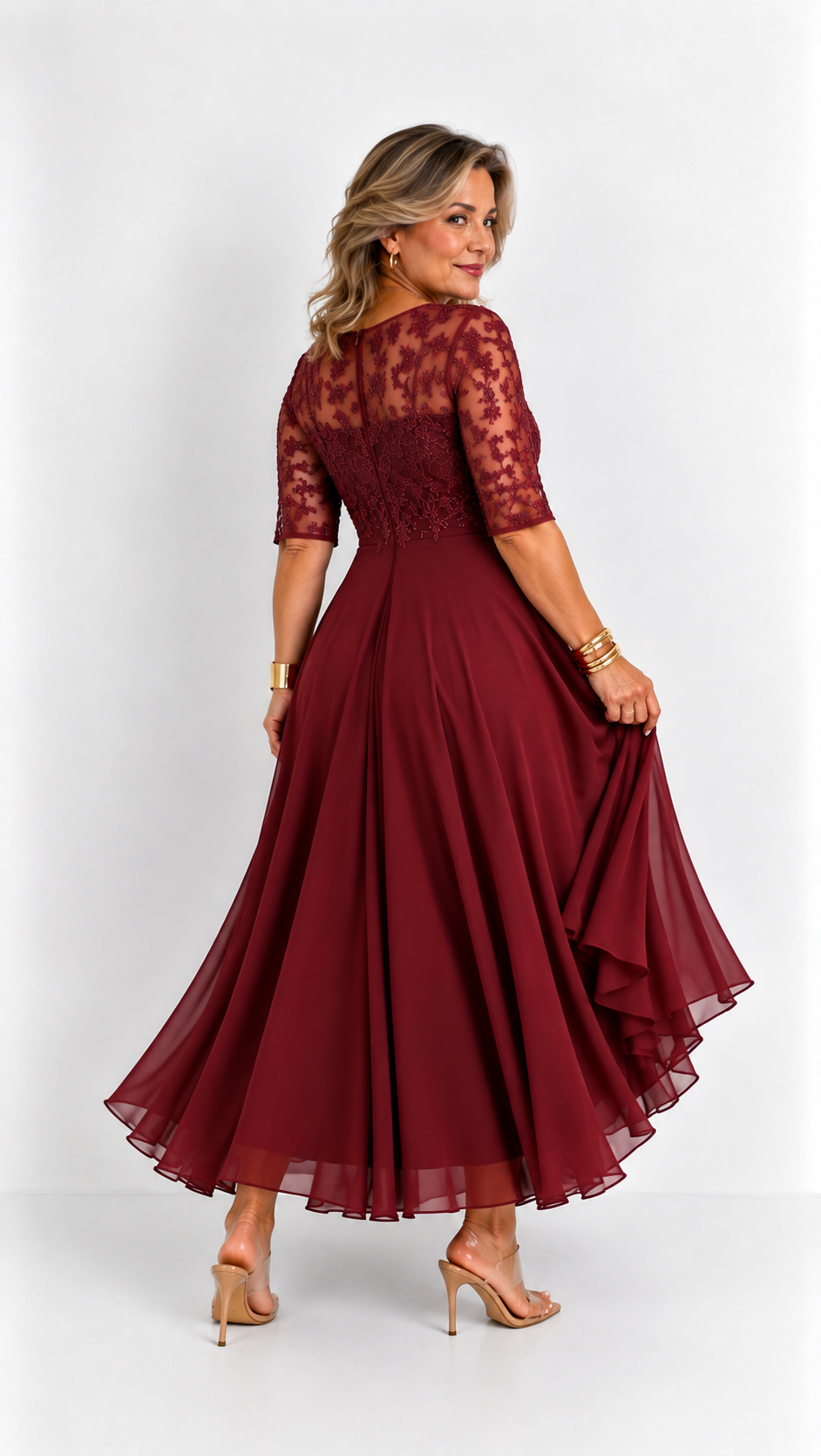 RHONDA | Abito elegante in pizzo - Bordeaux