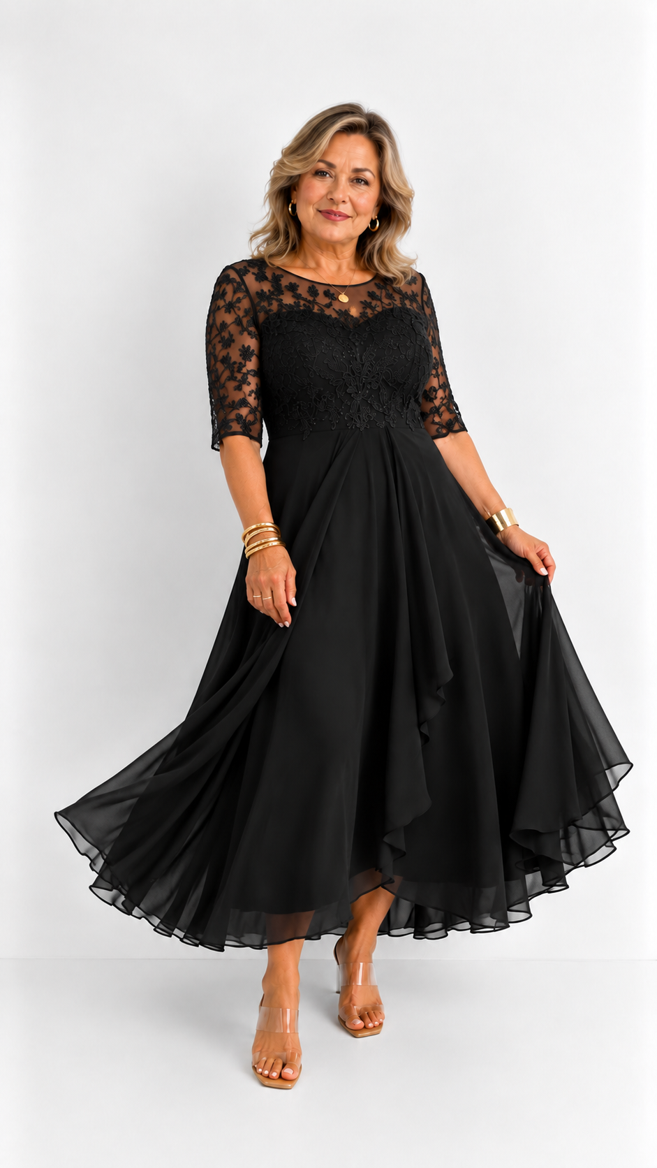 RHONDA | Abito elegante in pizzo - Nero