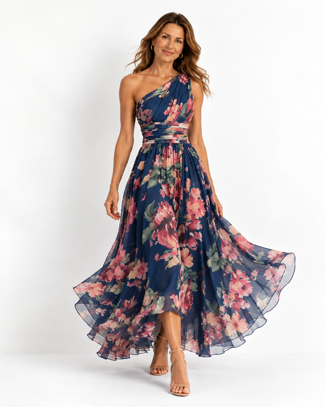Celeste | Maxi abito floreale monospalla