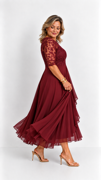 RHONDA | Abito elegante in pizzo - Bordeaux