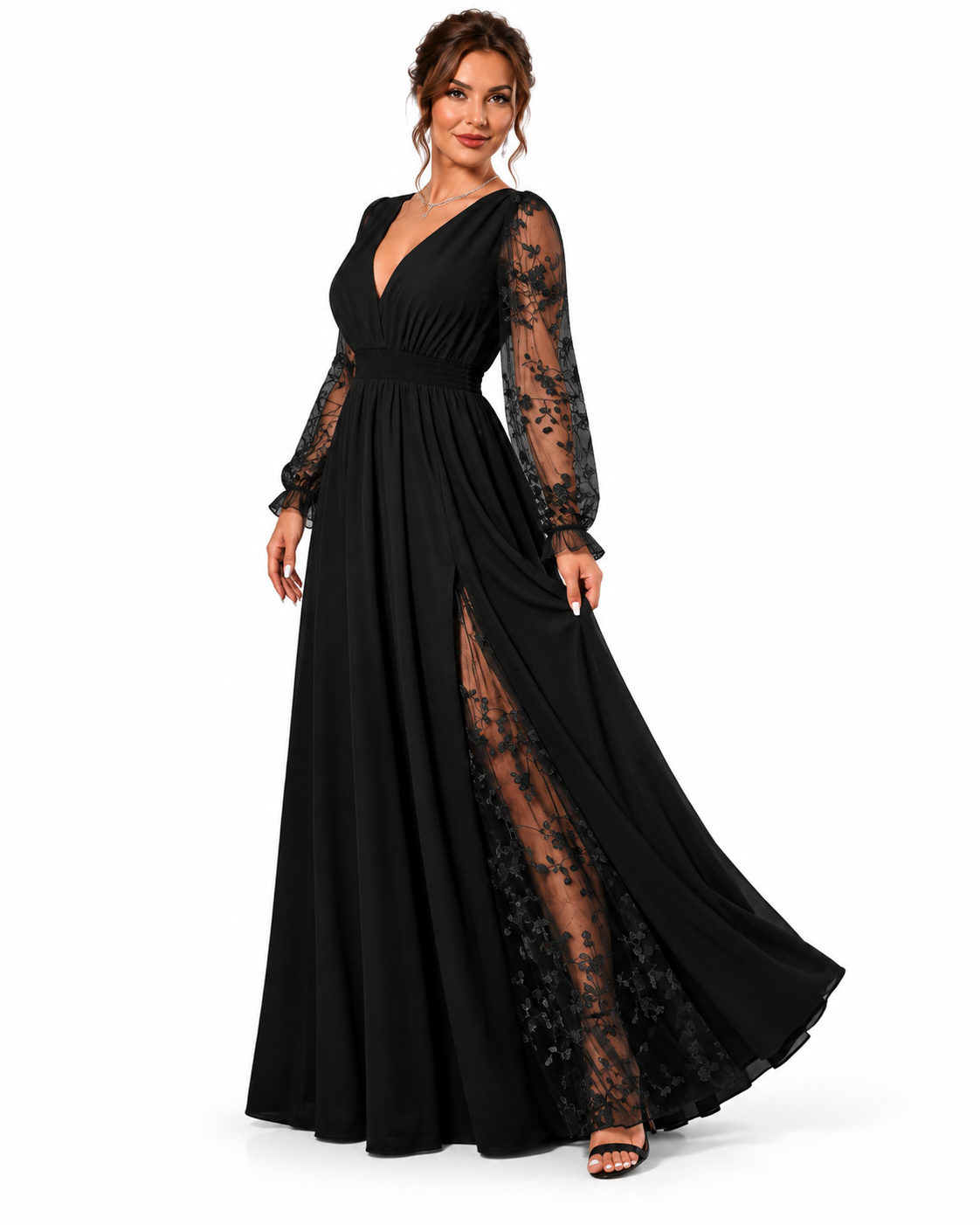 Abito Celeste – Eleganza Romantica con Pizzo