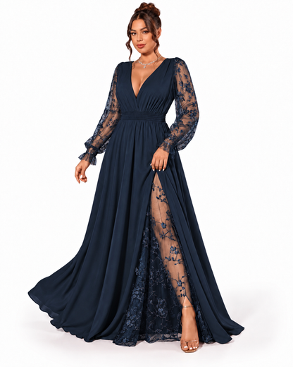 Abito Celeste – Eleganza Romantica con Pizzo