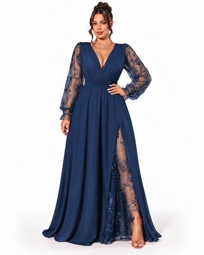 Abito Celeste – Eleganza Romantica con Pizzo