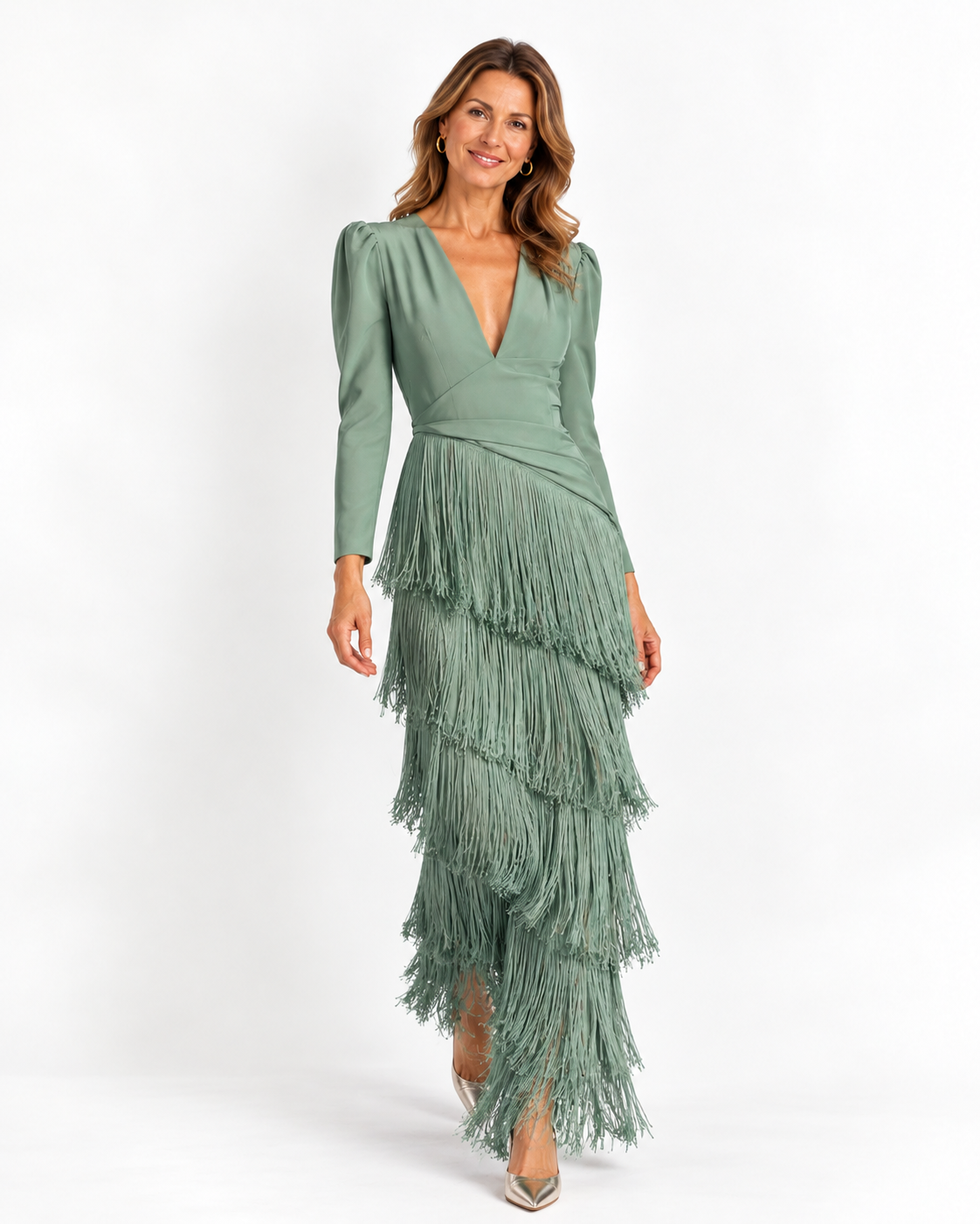 CAMILLA | ABITO MIDI ELEGANTE CON MANICHE A FRANGE