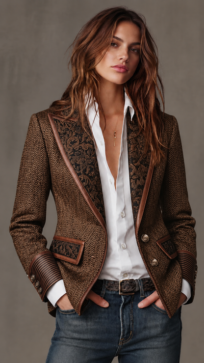 Gisèle | Blazer Elegante con Inserti Stampati a Chevron