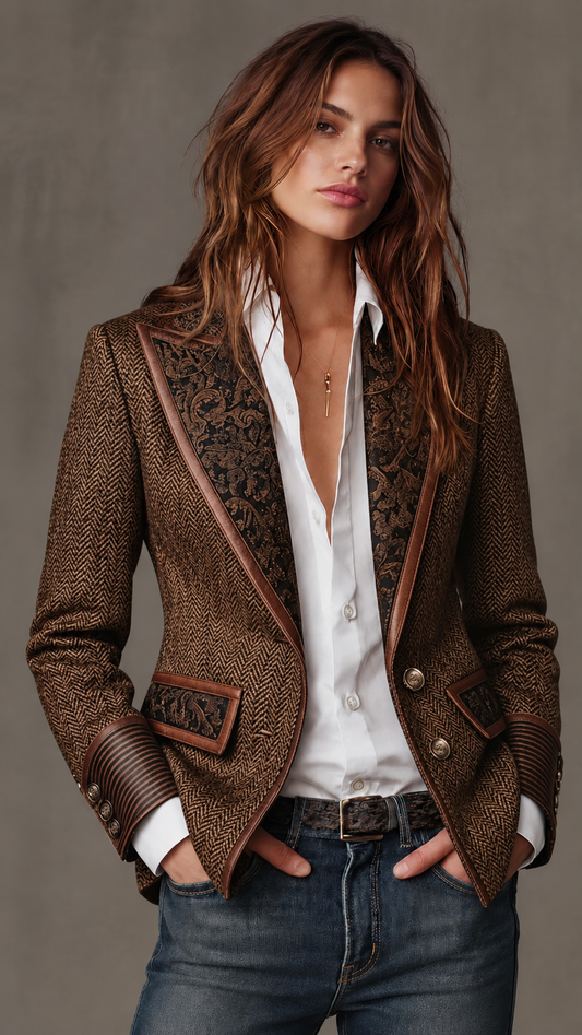 Gisèle | Blazer Elegante con Inserti Stampati a Chevron