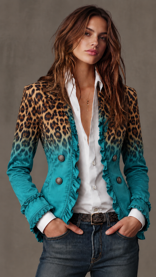 Cassandre | Elegante blazer leopardato sfumato con volant