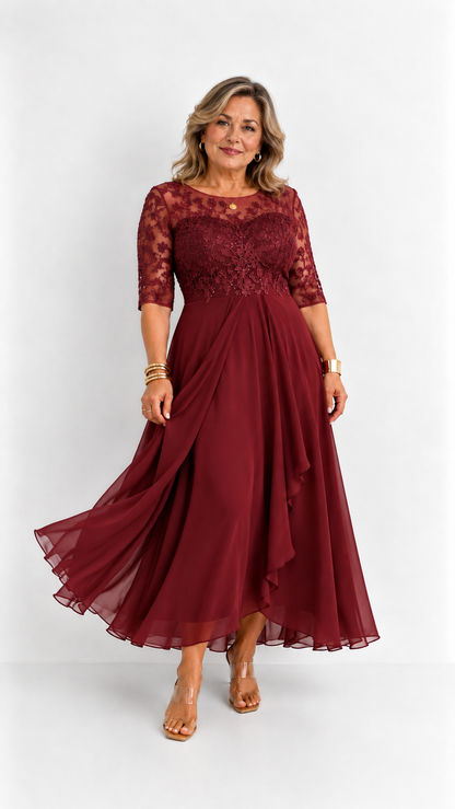 RHONDA | Abito elegante in pizzo - Bordeaux