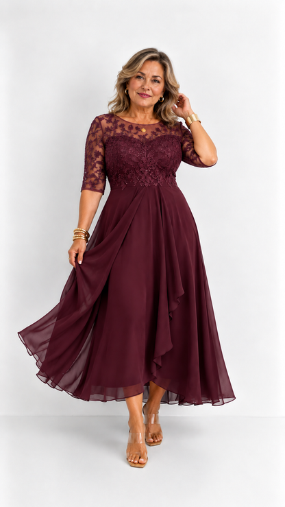 RHONDA | Abito elegante in pizzo - Rosso intenso