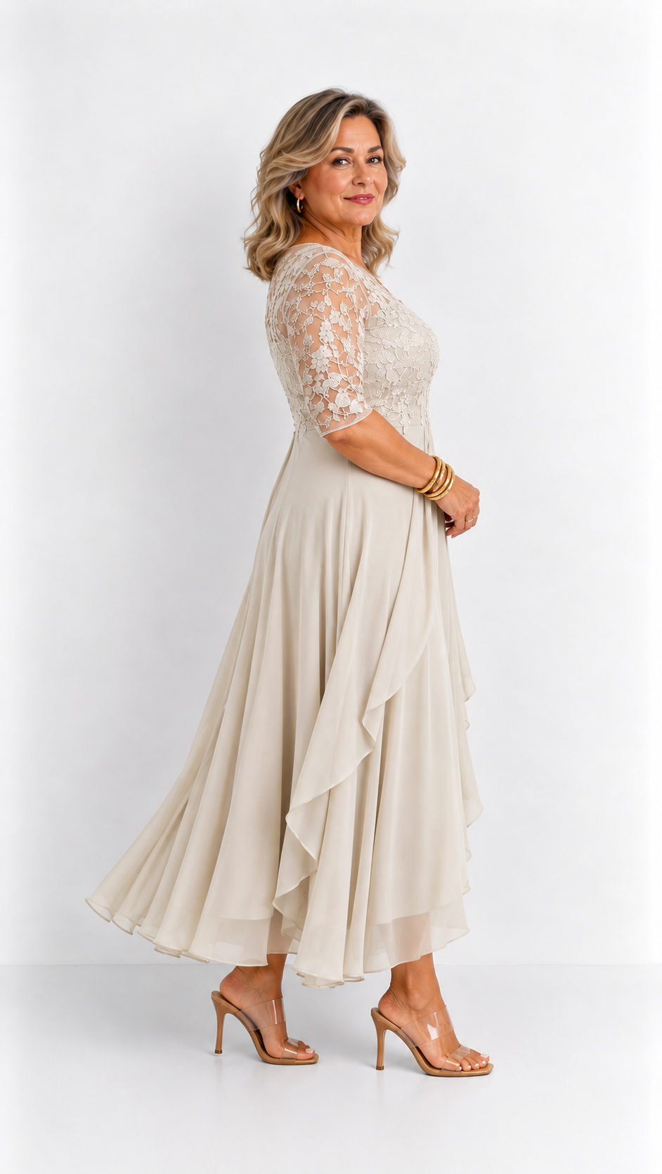RHONDA | Abito elegante in pizzo - Beige