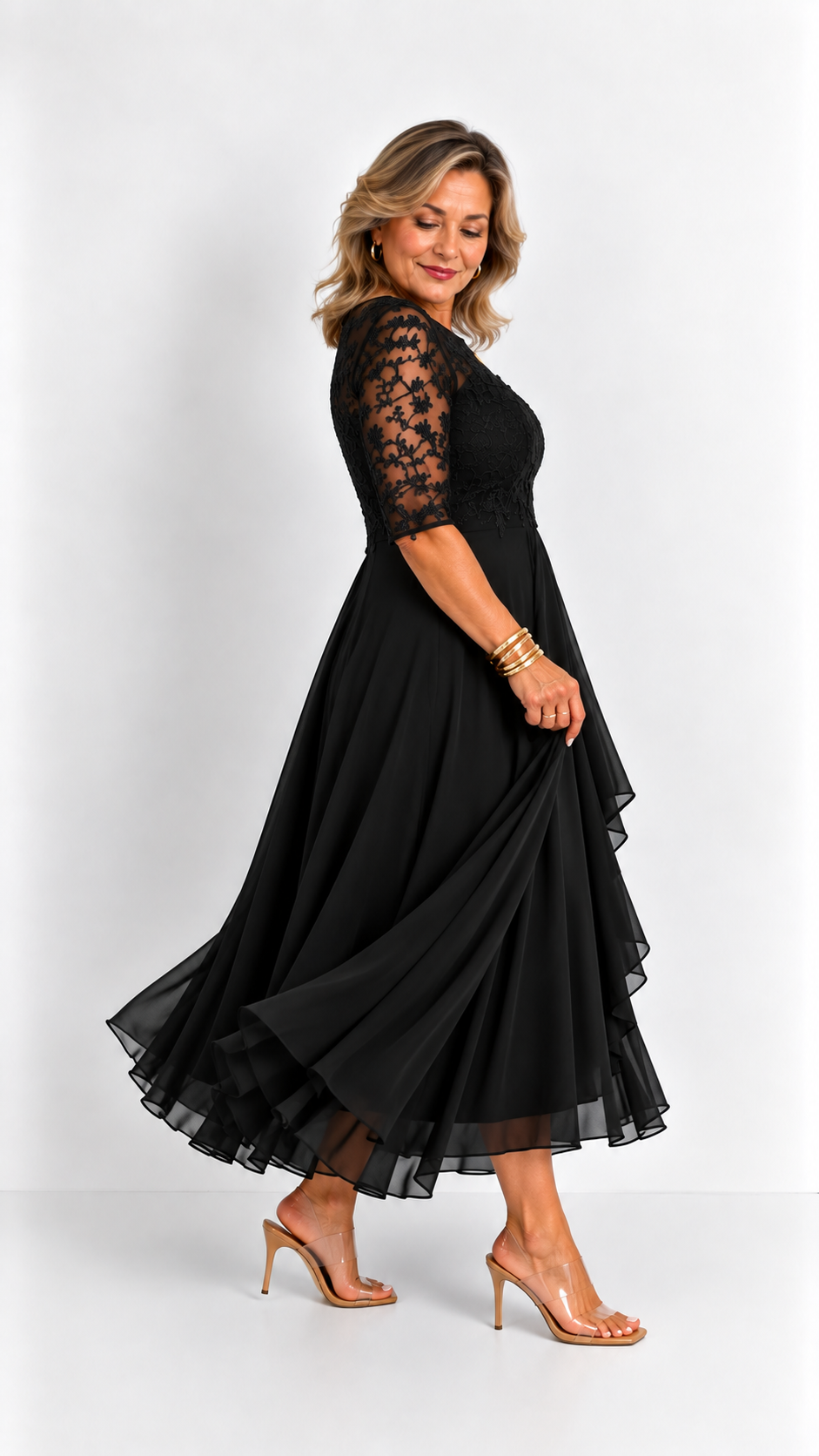 RHONDA | Abito elegante in pizzo - Nero
