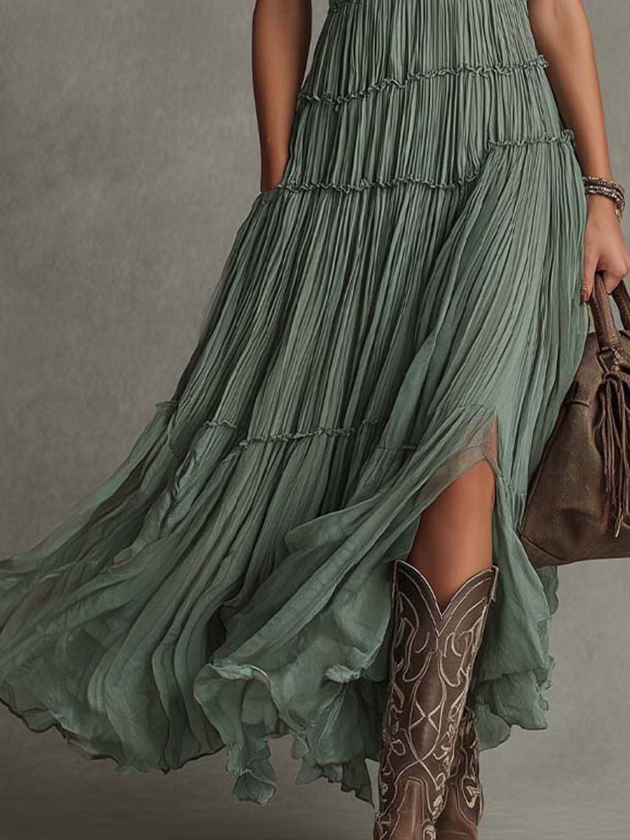 Ava | Abito lungo da donna con scollo a V e arricciatura