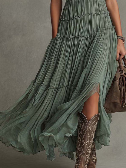 Ava | Abito lungo da donna con scollo a V e arricciatura