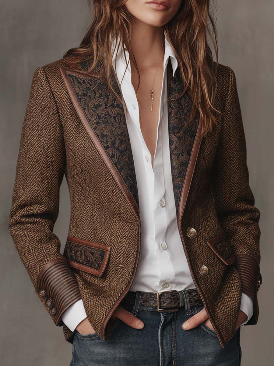 Gisèle | Blazer Elegante con Inserti Stampati a Chevron