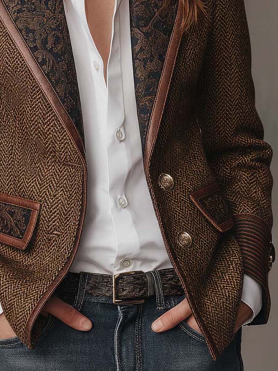 Gisèle | Blazer Elegante con Inserti Stampati a Chevron