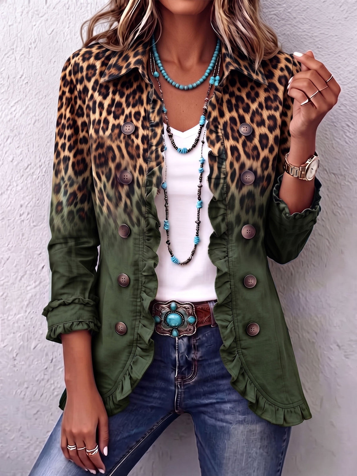 Cassandre | Elegante blazer leopardato sfumato con volant