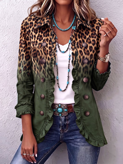 Cassandre | Elegante blazer leopardato sfumato con volant