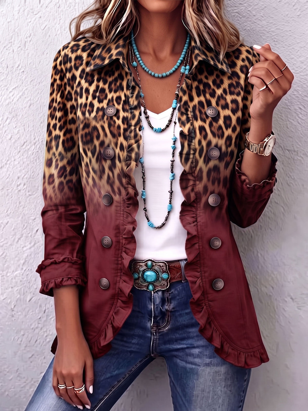 Cassandre | Elegante blazer leopardato sfumato con volant
