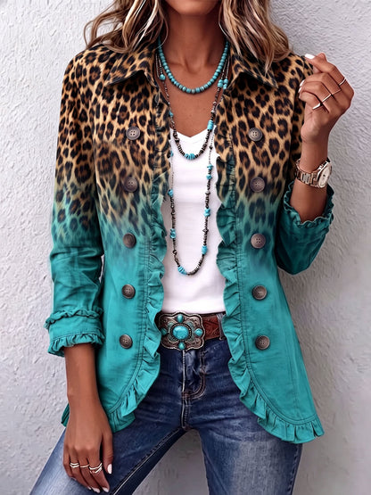 Cassandre | Elegante blazer leopardato sfumato con volant
