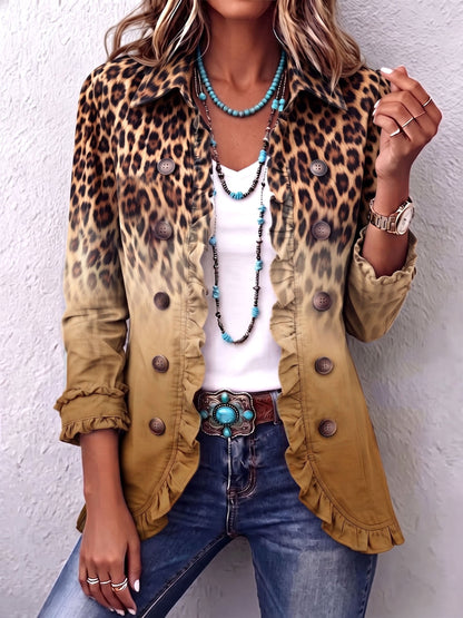 Cassandre | Elegante blazer leopardato sfumato con volant